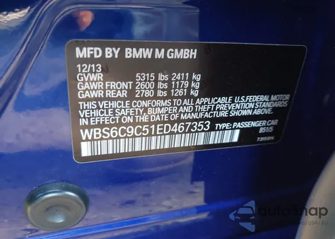 2014 BMW M6 Gran Coupe z USA, uszkodzony, nr VIN WBS6C9C51ED467353